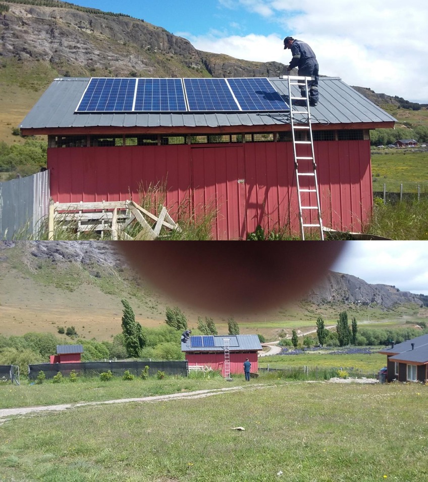 Dos vistas de una instalación solar sobre una construcción rural